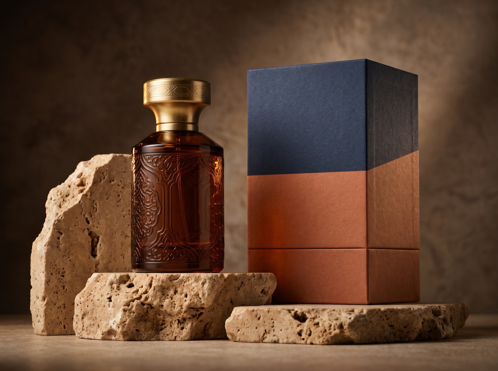 Custom luxury perfume bottle and rigid gift box packaging design in Doha, Qatar